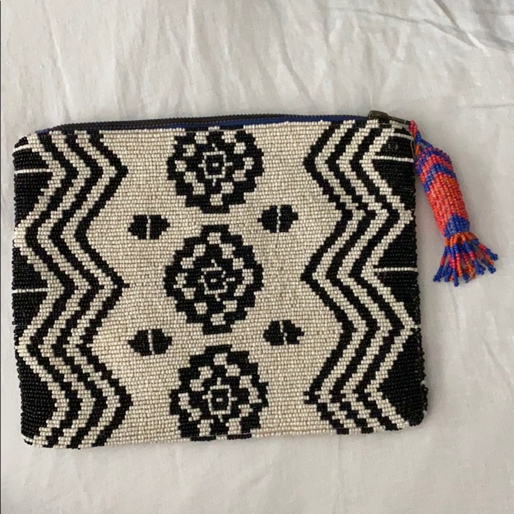 Anthropologie beaded black and white clutch